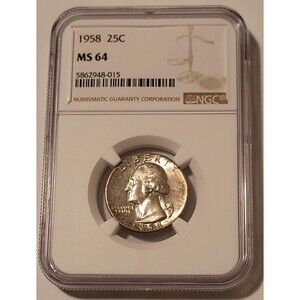 1958 Washington Quarter MS64 NGC Toning